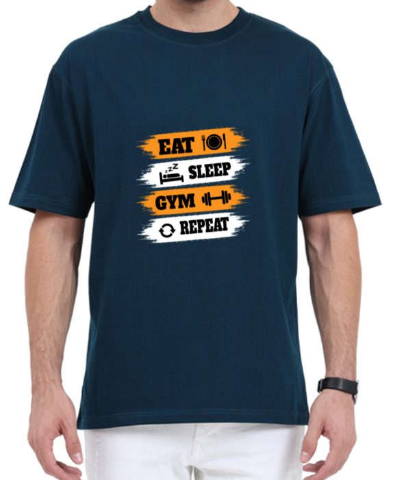 Oversized T-Shirt featuring the iconic mantra: "Eat, Sleep, Gym, Repeat