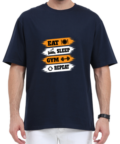 Oversized T-Shirt featuring the iconic mantra: "Eat, Sleep, Gym, Repeat