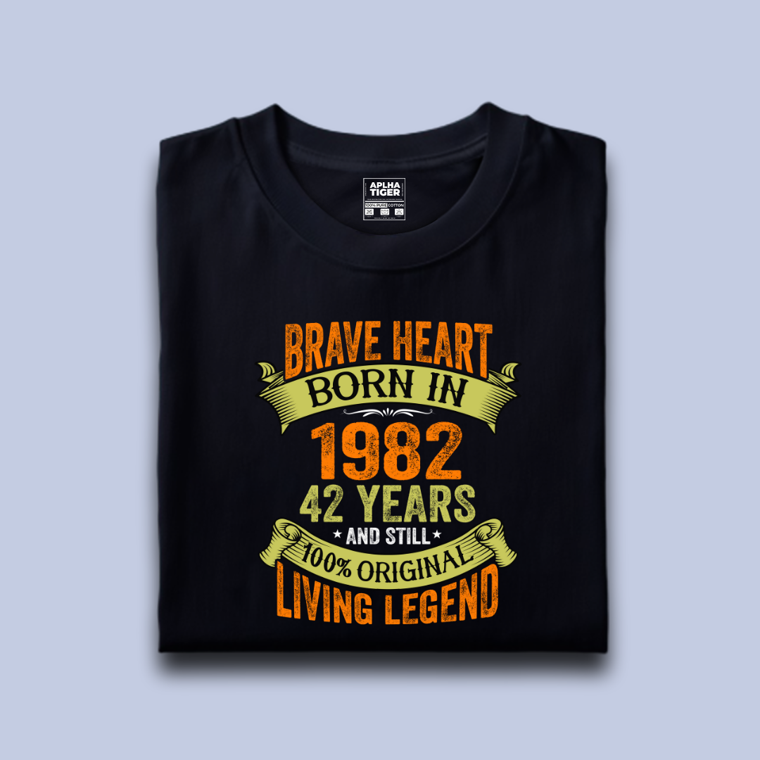 Brave Heart Born in 1982 Premium Cotton Birthday T-shirt