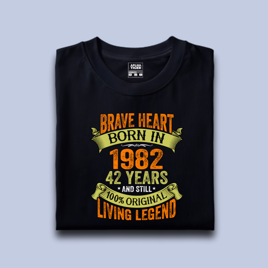 Brave Heart Born in 1982 Premium Cotton Birthday T-shirt