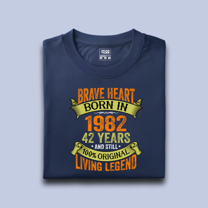 Brave Heart Born in 1982 Premium Cotton Birthday T-shirt