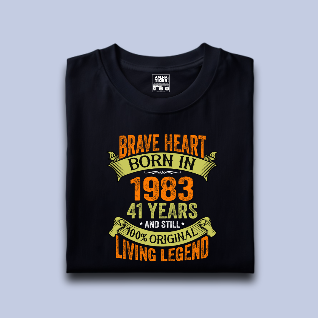 Brave Heart Born in 1983 Premium Cotton Birthday T-shirt