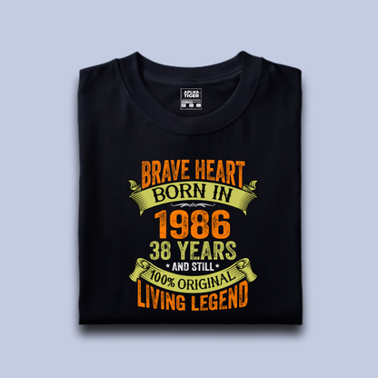 Brave Heart Born in 1986 Premium Cotton Birthday T-shirt