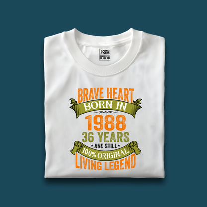 Brave Heart Born in 1988 Premium Cotton Birthday T-shirt