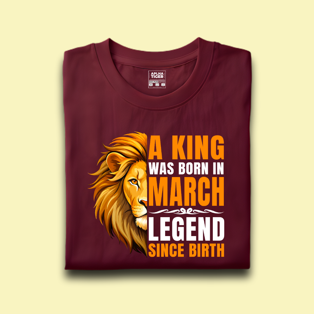 King Was born in March Premium Cotton Birthday T-shirt